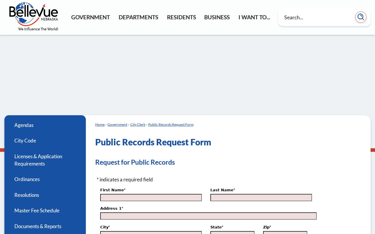 Bellevue residents directory: Bellevue public records request form