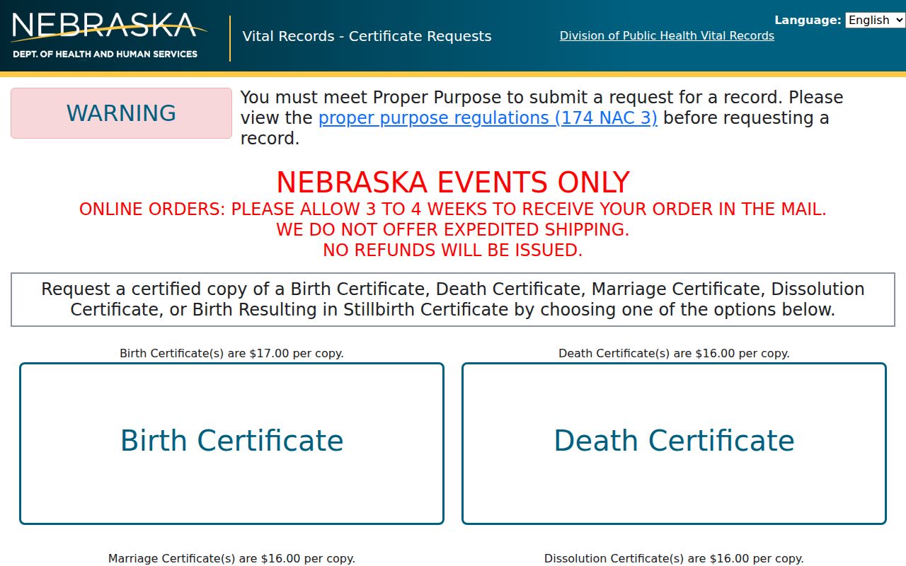 Bellevue residents directory: Nebraska DHHS Vital Records service