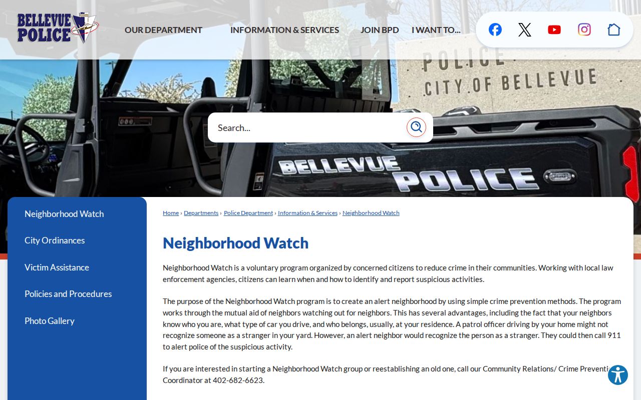 Bellevue neighbors using the official Neighborhood Watch program page