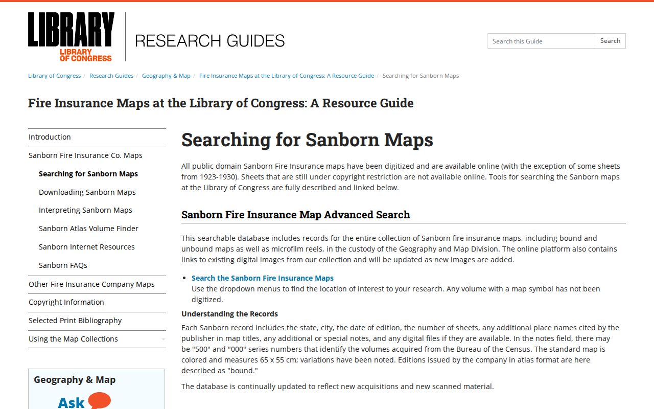 Bellevue previous residents research using the Library of Congress Sanborn map search guide